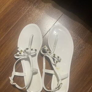 SHEIN White Sandals with Gold Accents